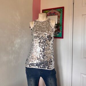 Silver Sequin Sleeveless Top